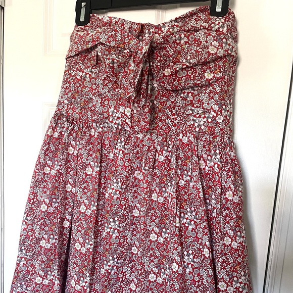 J.CREW•Liberty red floral cherry garbo tie front strapless cotton dress 8 EUC - Picture 4 of 8